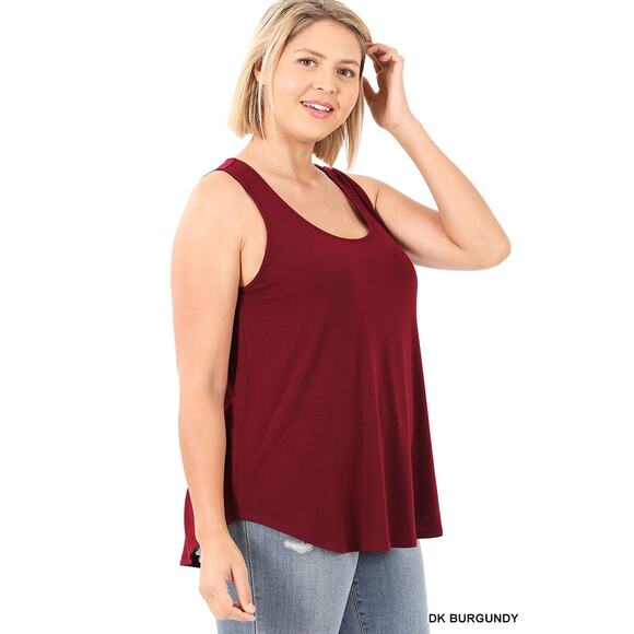 1X Dark Burgundy Scoop Neck Round Hem Tank Top Zenana Plus size comfy cool - Picture 2 of 13